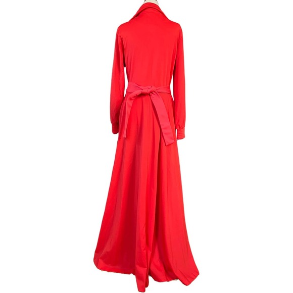🚫SOLD🚫 Deadstock NWT 70s Vintage Resort Coral Red Knit Lounge Maxi Dress S - Picture 6 of 9